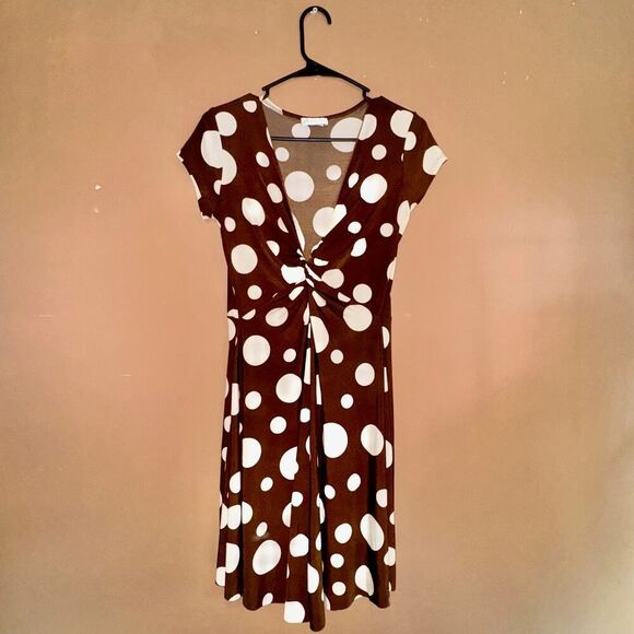KoKoon Women's Brown Polka Dot Wrap Dress - Size Medium - Picture 4 of 8